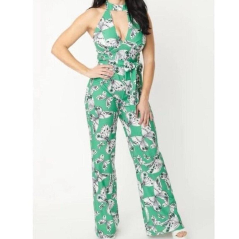 Vibrant Green Floral Wide-Leg Jumpsuit